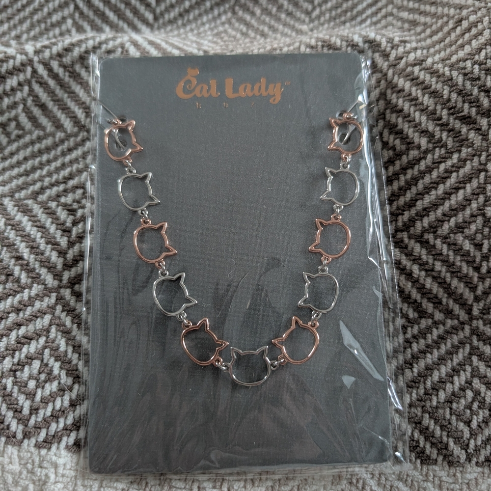 Rose Gold and Silver Cat Necklace